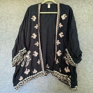 J. Jill kimono style cover up top navy blue embroidered floral xl-3x